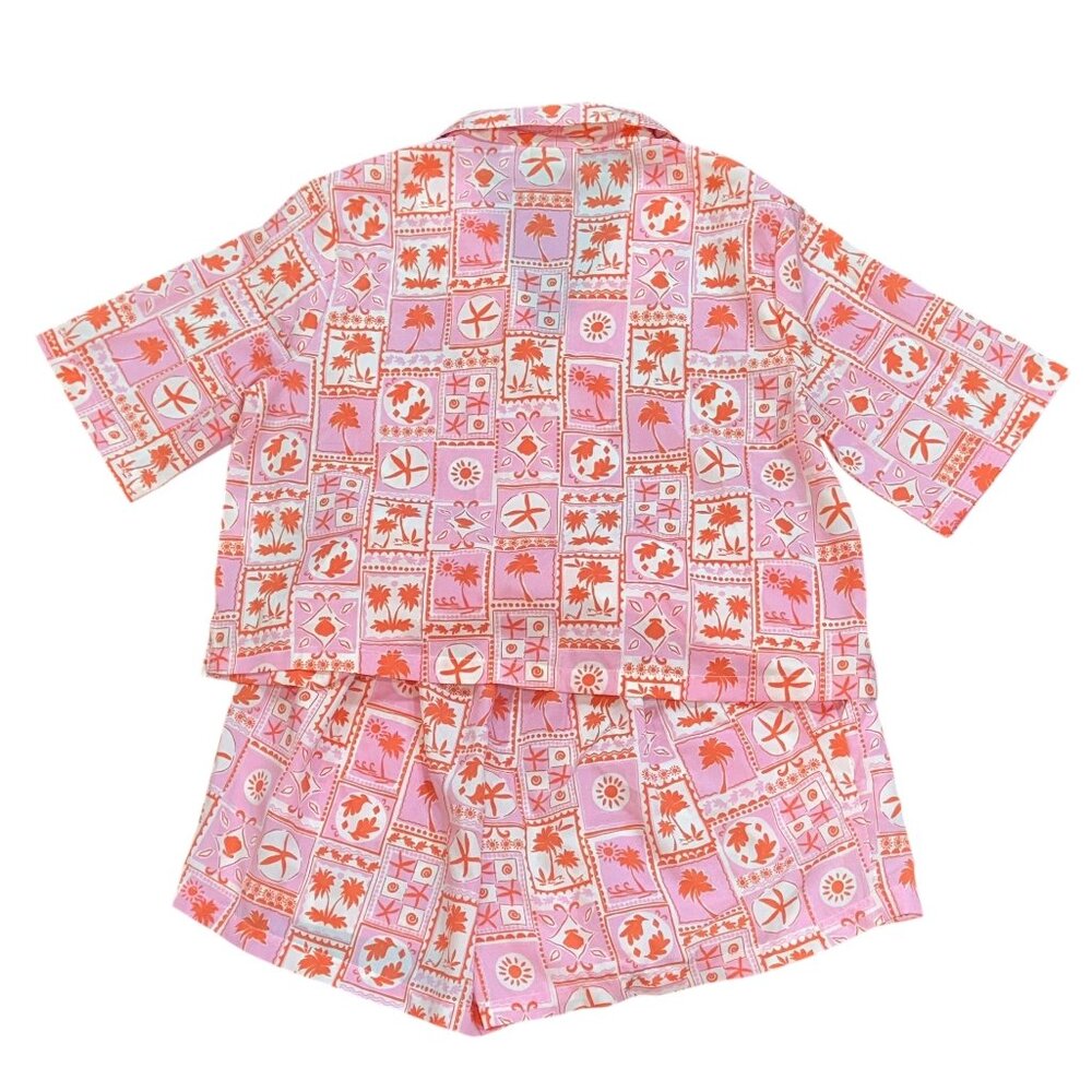 Sigrid Olsen Sleepwear Pajamas Set Small Pink Orange Beach Shorts Collar Button‎ - Picture 5 of 9